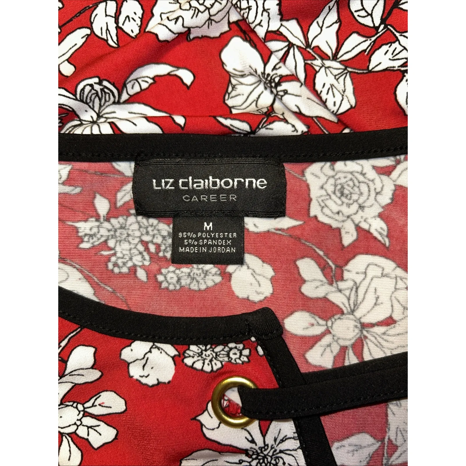 LIZ CLAIBORNE Career Med Liquid Jersey Top Red Floral Stretch Beach Resort Vacay - Image 7