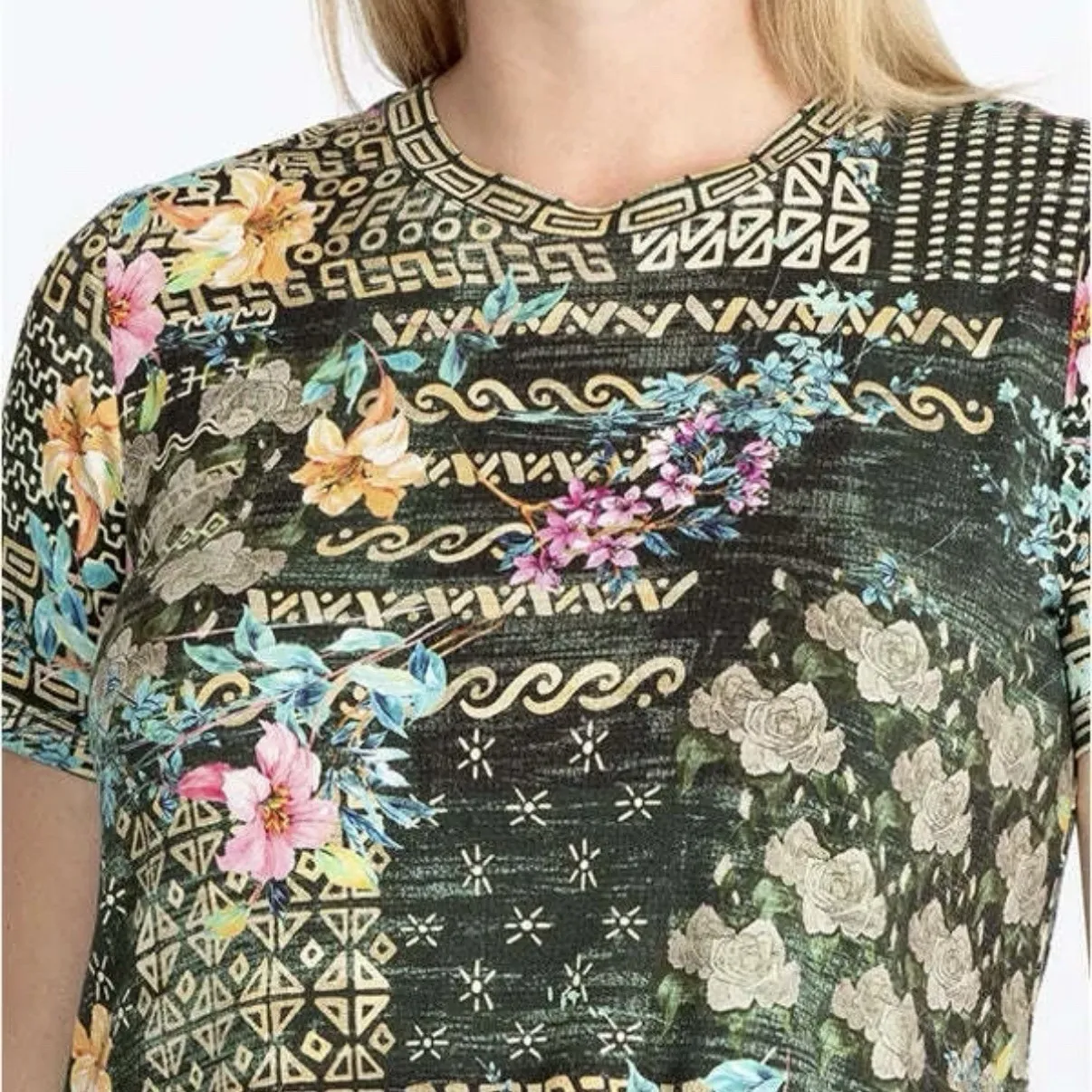 Johnny Was Weller Favorite Floral Patchwork Crewneck Swing T Shirt Size SMALL - Image 2