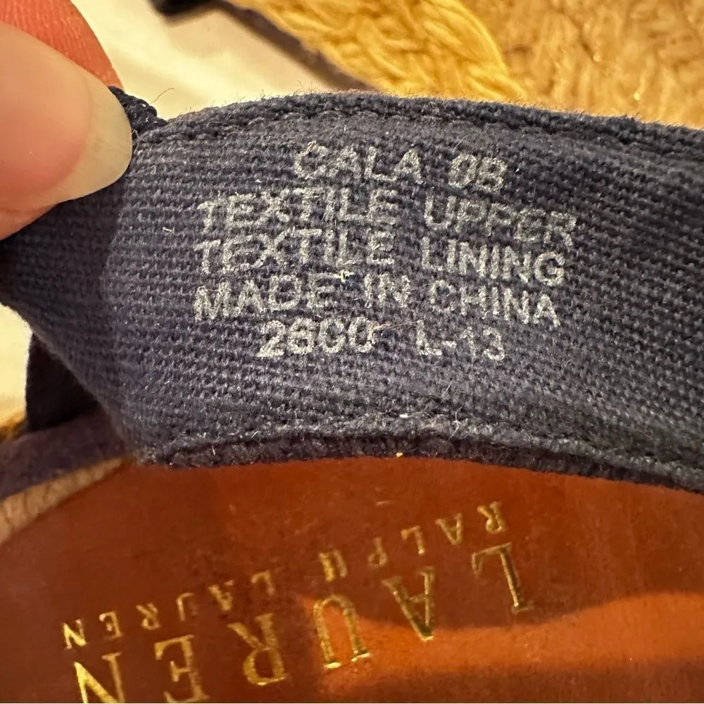 Lauren Ralph Lauren Cala Espadrille Wedge‎ Sandals Women's Size 9 Navy Tan - Image 6