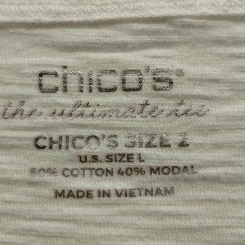 Chico's Size Large (2) Ultimate Tee White Slub Cotton Pink Floral Bateau T-Shirt - Image 5