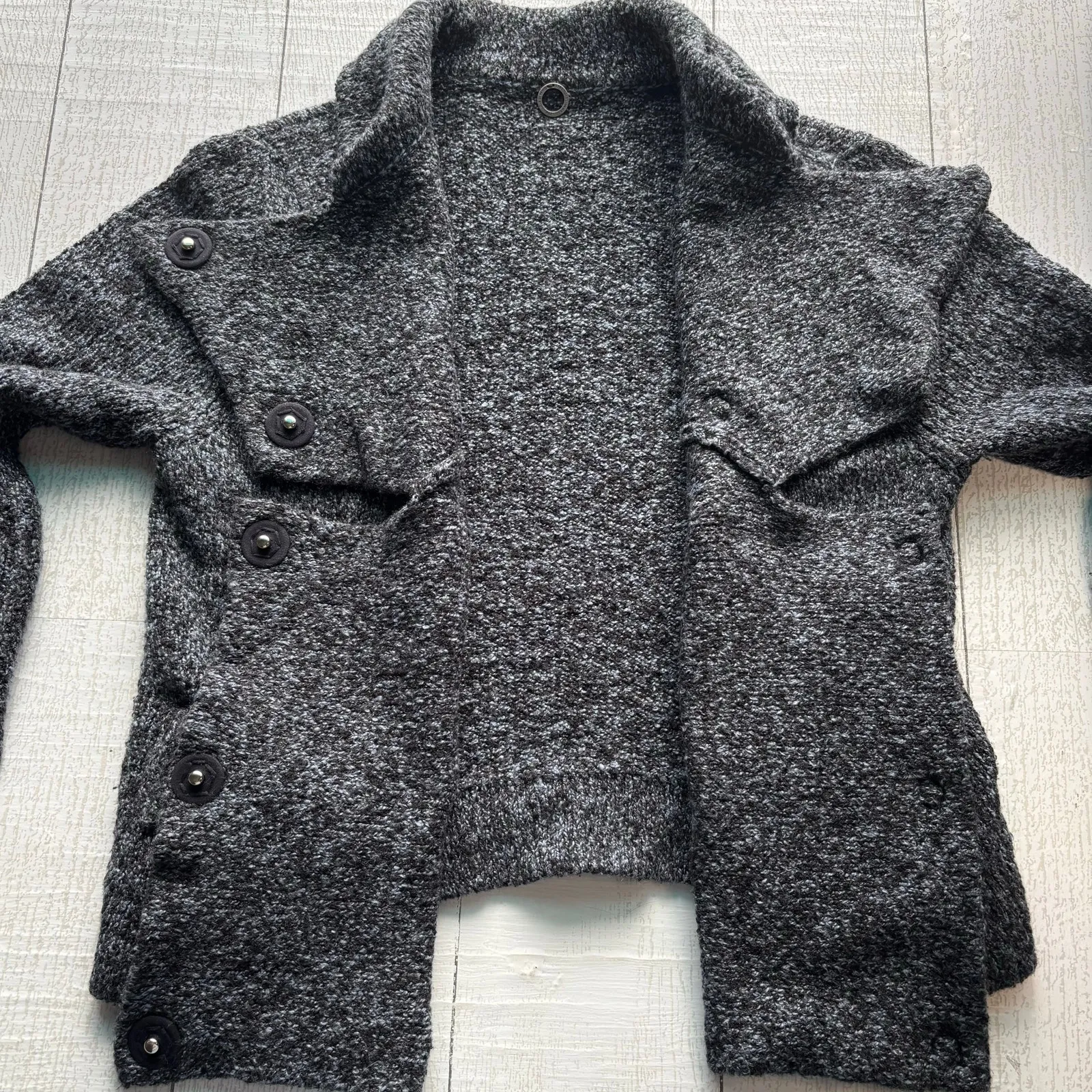 One Girl Who Double Breasted Cardigan Sweater with Bell Sleeves Black - Image 10