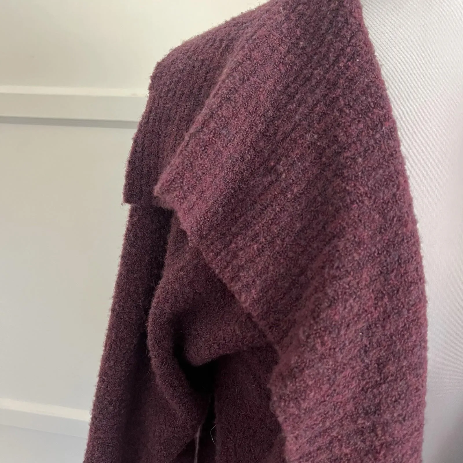 Bloomingdale’s Dark Purple Boiled Wool Blend Oversized Drape Sweater Cardigan L Size L - Image 4