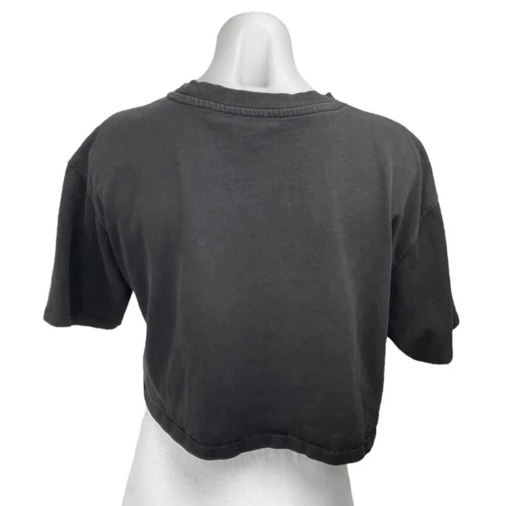 Zara Black Short Sleeve Crew Neck Knit Cotton Cropped T Shirt Tee Top Size M - Image 2