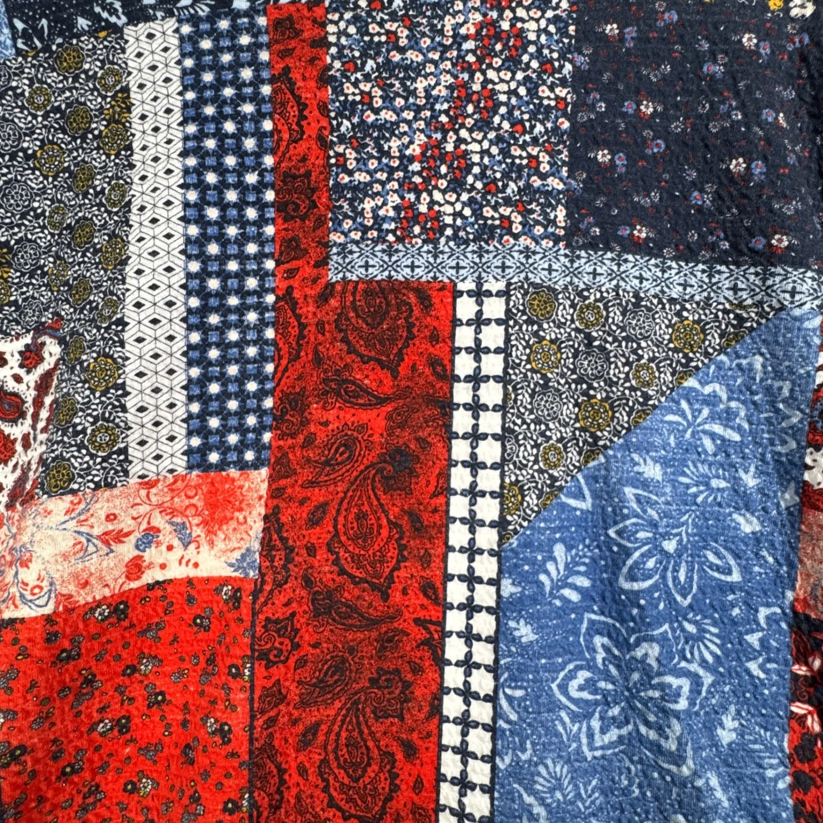 Zara Trafaluc TopWomens Patchwork Knit Long Sleeve Top Multicolor Boho Size S‎ Red - Image 5