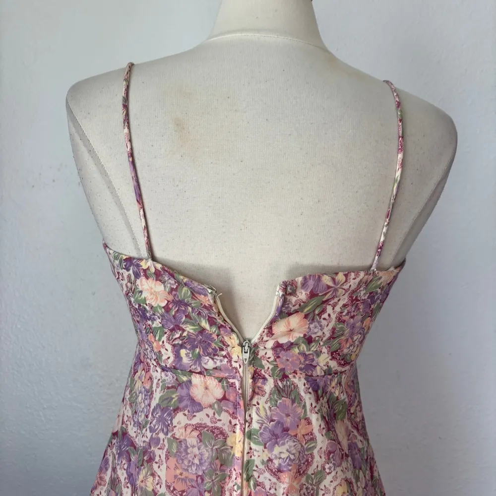 Vintage 70s Purple and Pink Sleeveless Floral Full Length Formal Dress Size 12 - Image 11