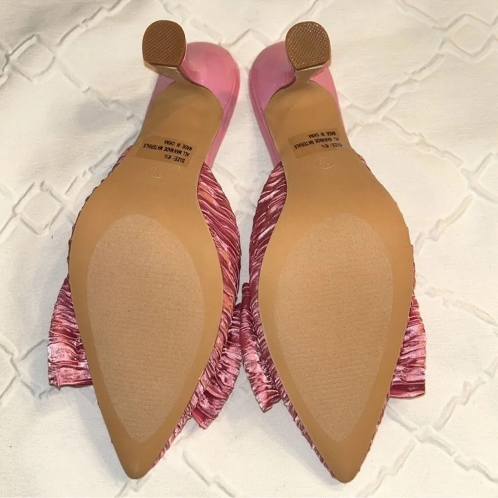 Lulus Rose Pink Satin Textured Bow High Heel
Mules(Size 6) Pink - Image 3
