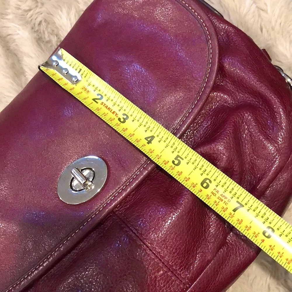 Vintage Legacy Wine Red Turn Lock Tumbled Leather Crossbody Shoulder Bag - Image 13