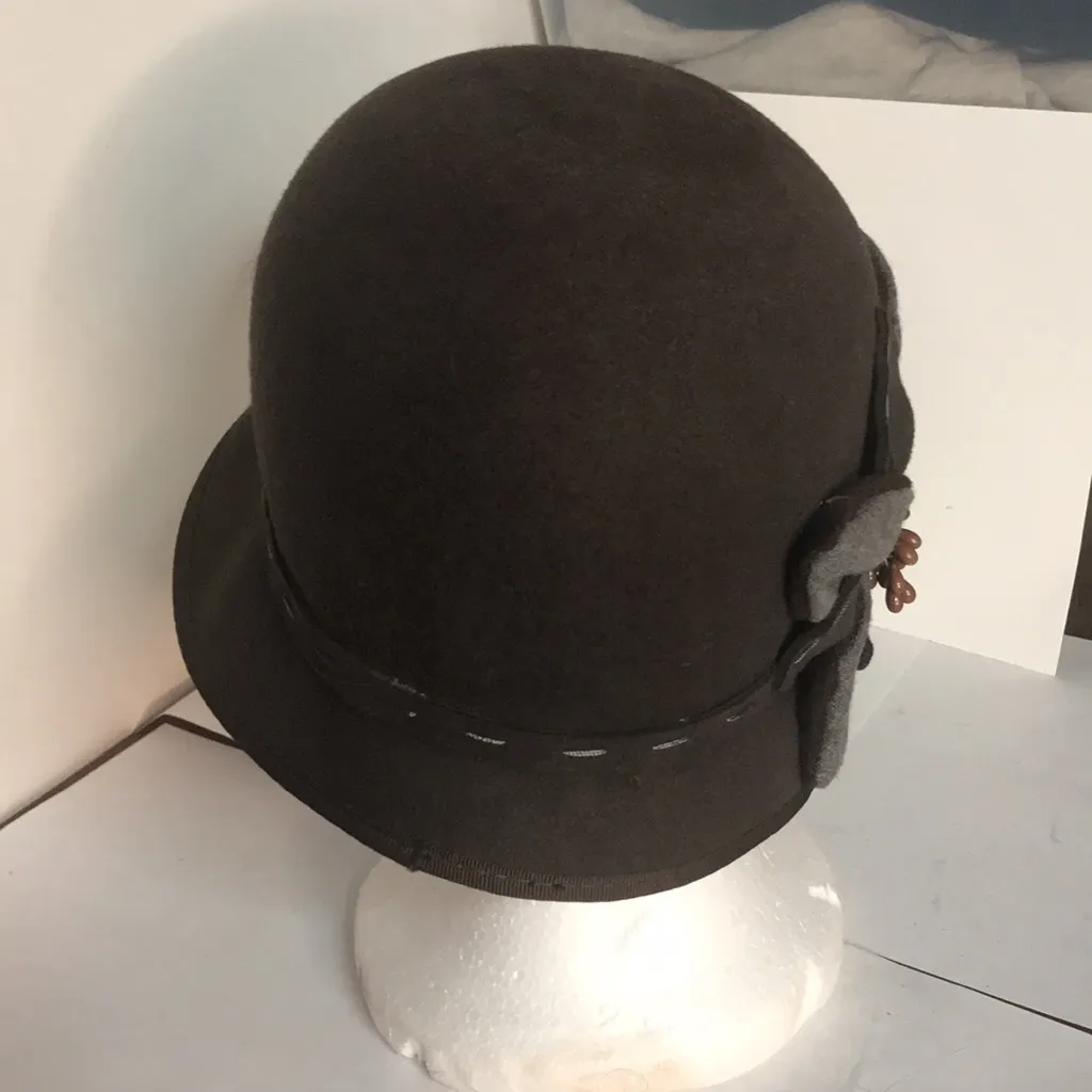 Scala Collezione wool cloche hat with floral decor gray and brown one size - Image 5