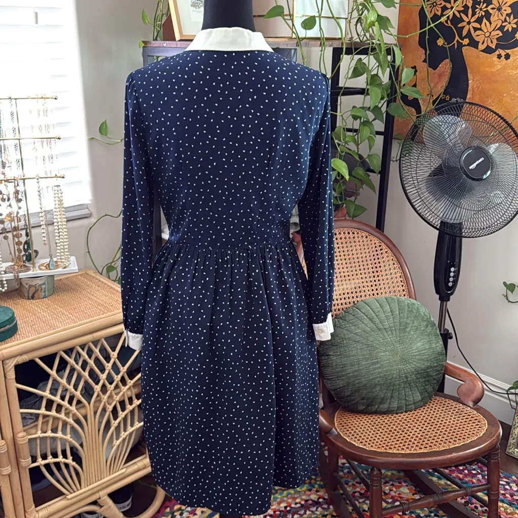 Miss Patina London Bowie Cat Ziggy Stardust Navy Polkadot Kitty Collar Dress Blue Size M - Image 3