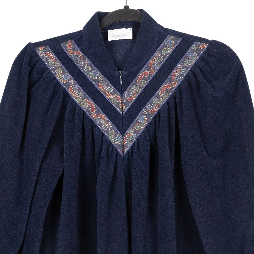 Vanity Fair VTG Robe S Womens Petites Navy Blue Fleece Long Sleeve Zip - Image 2