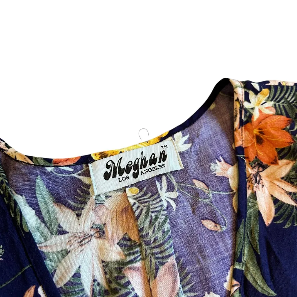 Meghan LA Lilypad Iris Navy Bell Sleeve Open Slit Maxi Dress Size Small Women's - Image 10