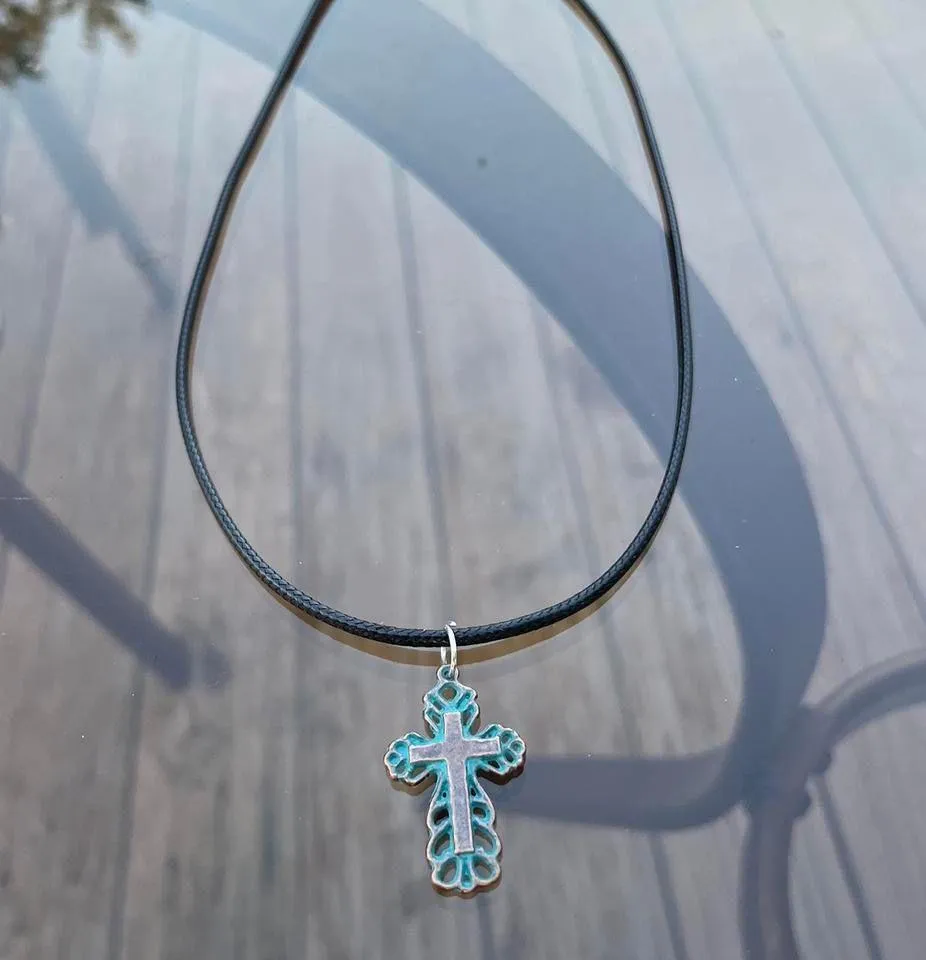 Handmade Y2K Punk Cross  pendant PU leather necklace , Gothic Grunge - Image 6