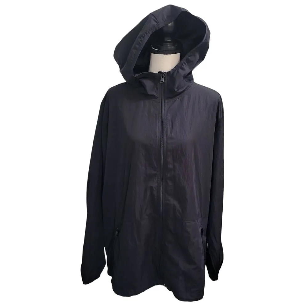 Aerie Offline Black Nylon Poly Rain Jacket Windbreaker Classic Fit Sz L - Image 5