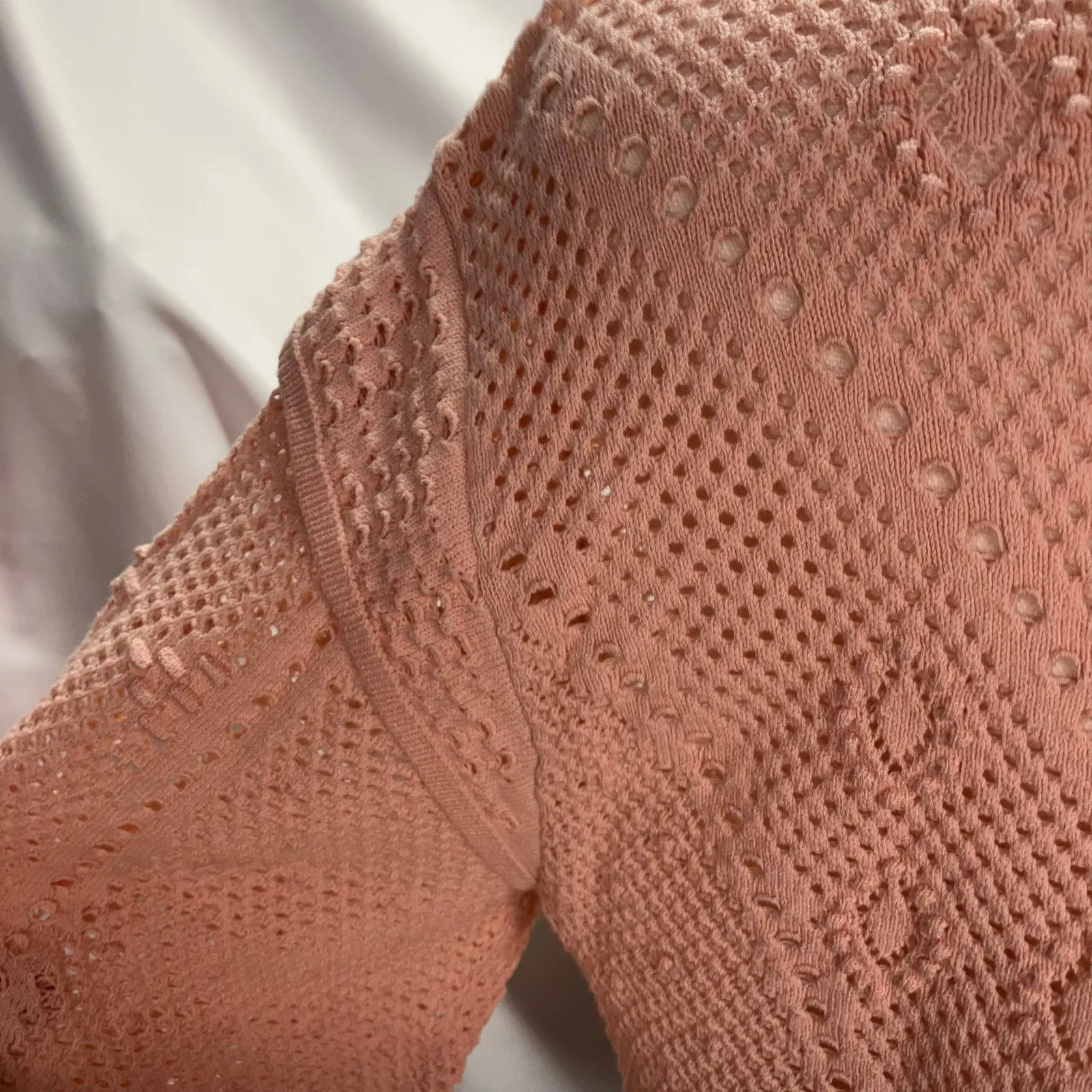 New White House Black Market Crew Neck Womens M Pink Open‎ Knit Crochet Sweater - Image 11