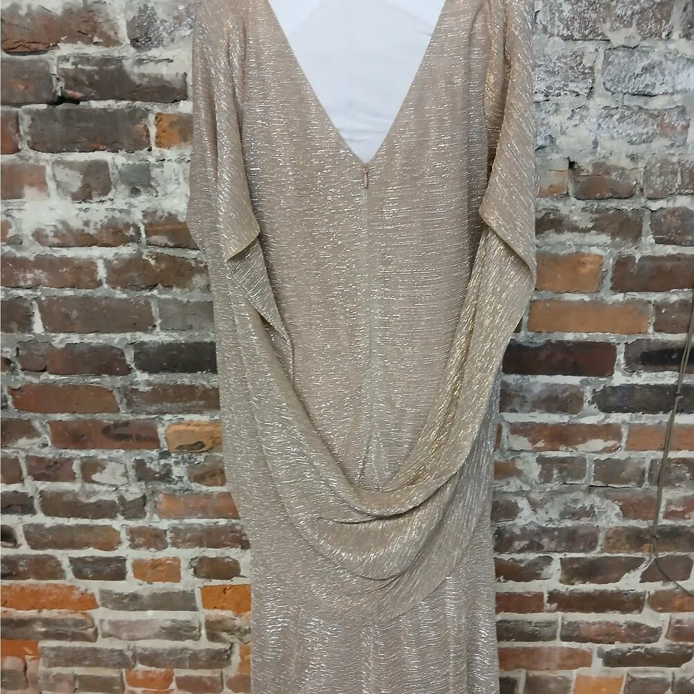 Betsy & Adam Formal Evening Gown Women's Cape Dress Size 16W Gold Wedding Party - Image 9