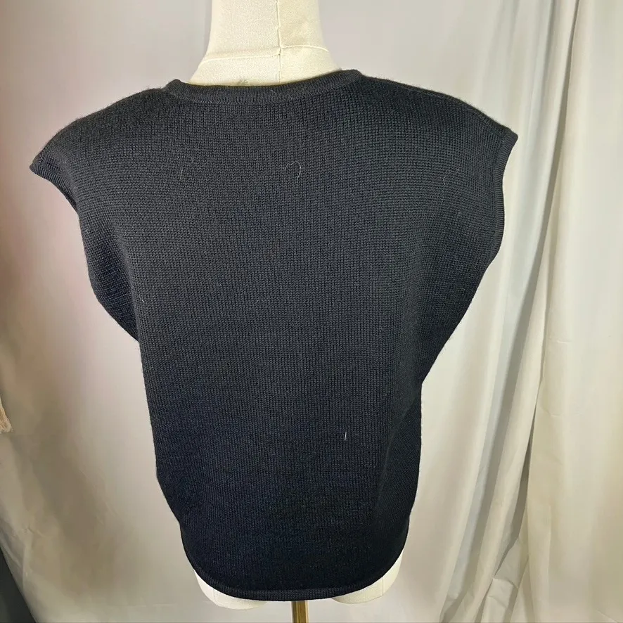 Susan Bristol Floral Beaded Black Wool Knit Vest‎ Womens Medium Vintage 80's - Image 9