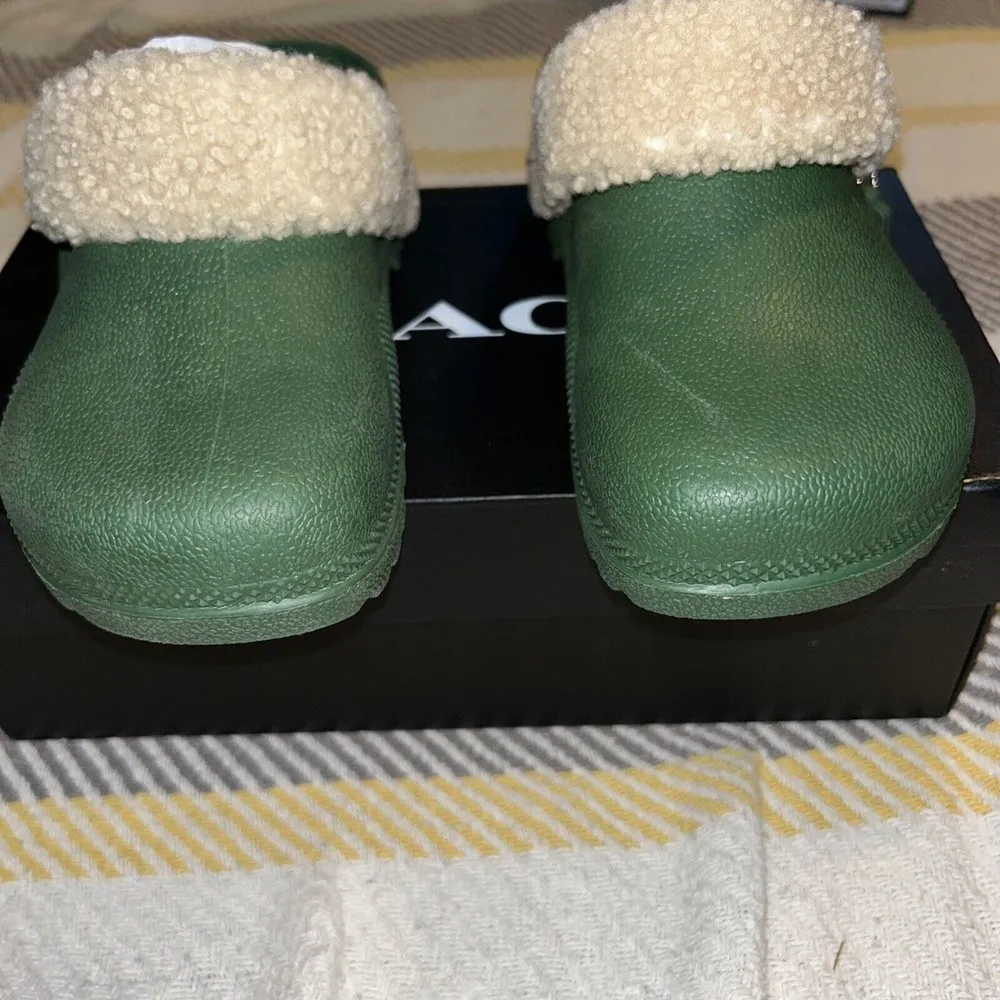 Coach Womens Lola Leather Slip On Flat Clogs Shoes Hunter Green 5B. Leather Uppe - Image 5