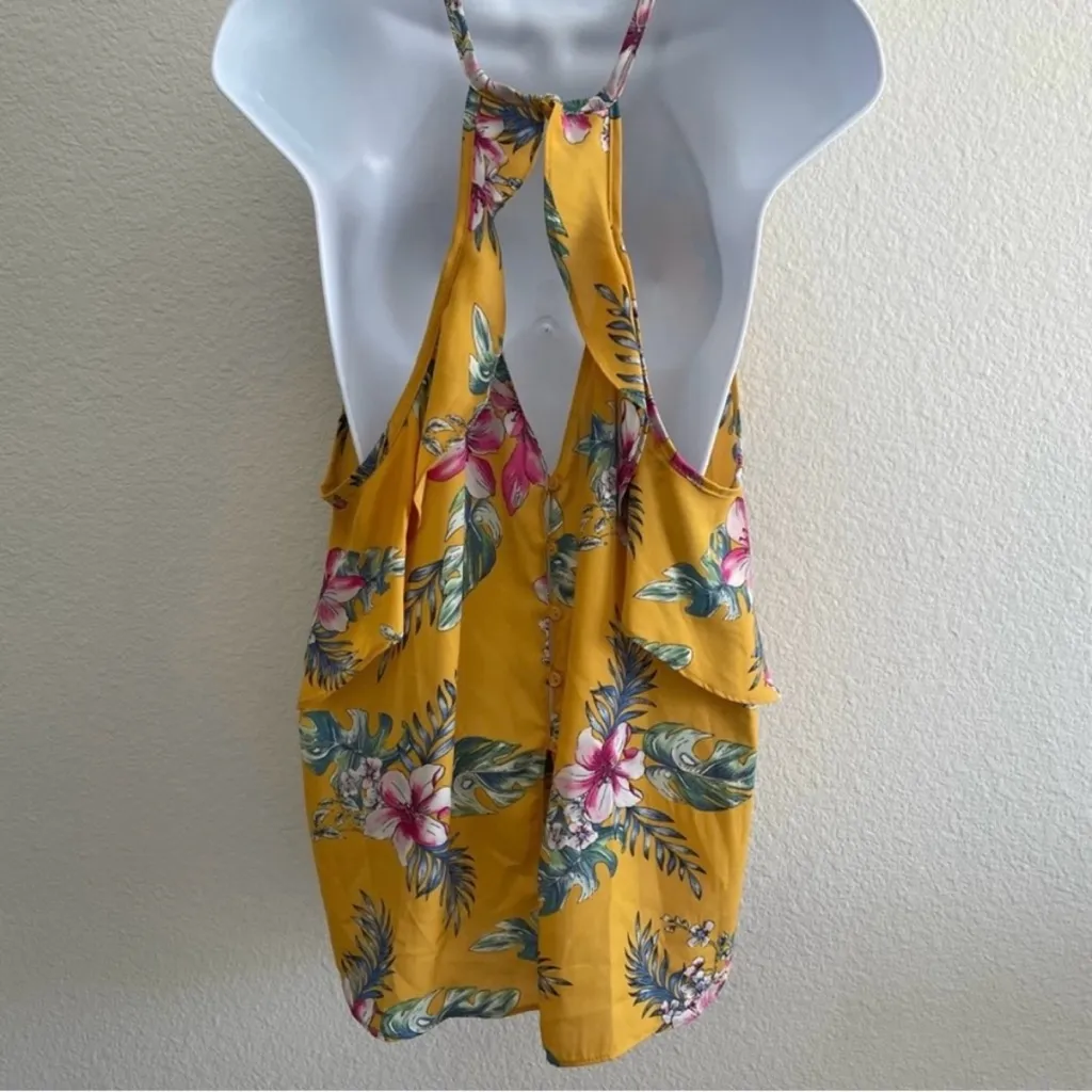Lush Yellow Floral Print Tank Top Large - Image 2