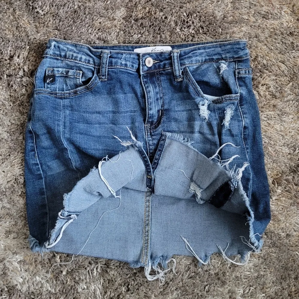 KanCan Ripped Distressed Raw Hem Denim Mini Skirt 5 Blue Size undefined - Image 5
