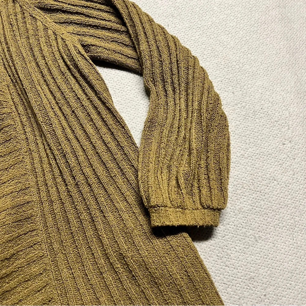 Garnet Hill Olive Green Khaki 100% Organic Cotton Chunky Sweater Cardigan XS EUC - Image 2
