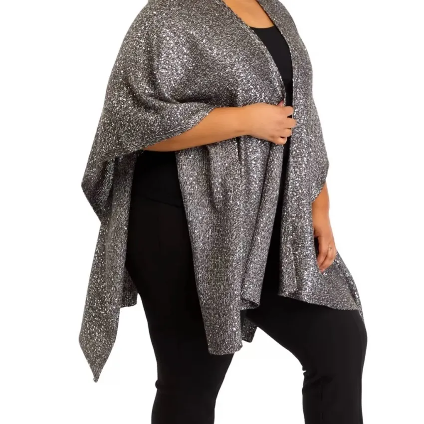 Anne Klein Glittering Silver Poncho | Size 1X - Image 3