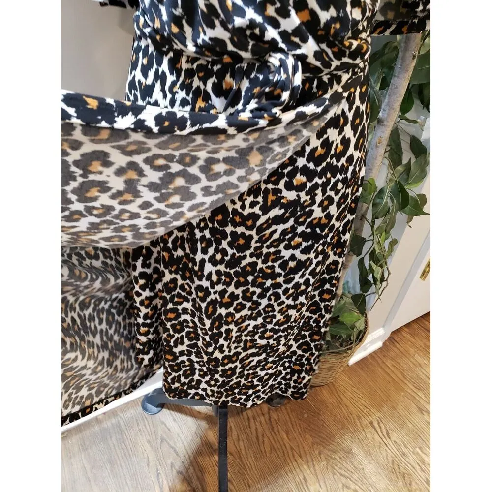 Donna Morgan Womens White Leopard Print Short Sleeve Knee Length Wrap Dress 18W - Image 5
