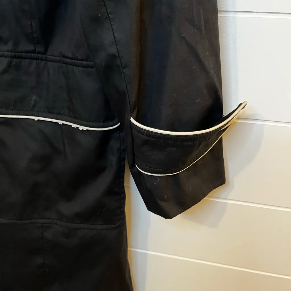 Dennis Basso Black Trench Coat with White Accents Polka Dot Liner Classic XS-S - Image 7