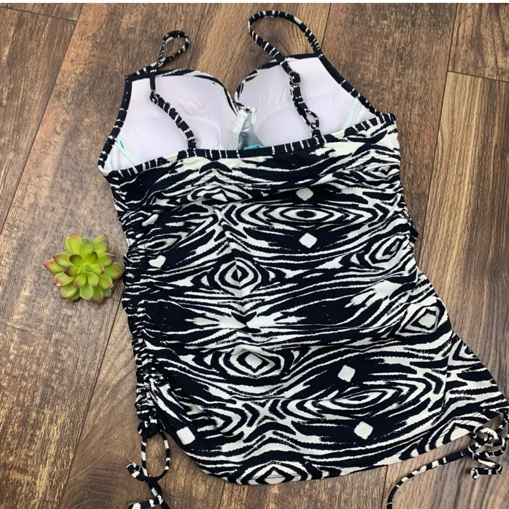 Assets Spanx Zebra Ruched Sides Push Up Tankini Black Size M - Image 6