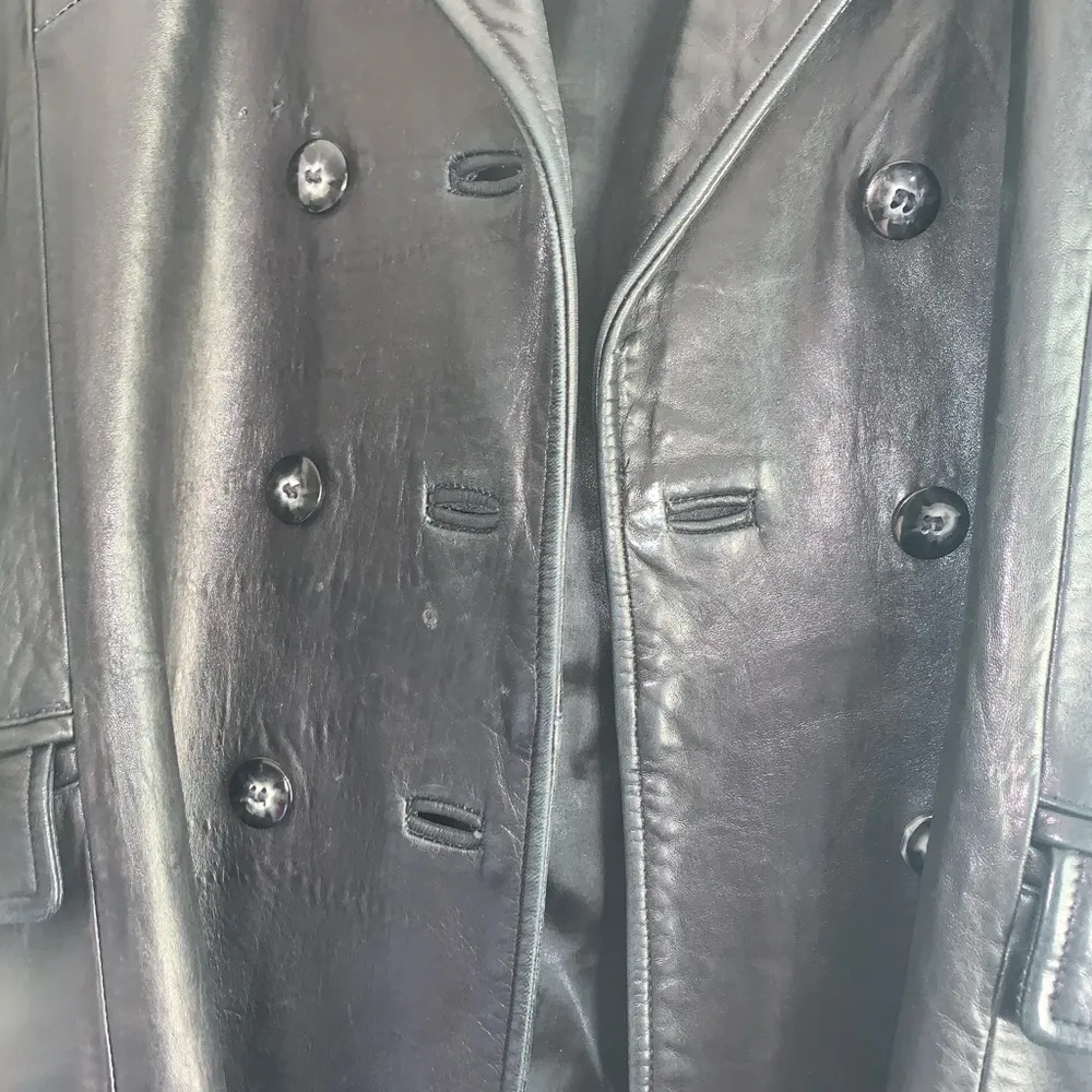 Jacket Black Lamb Skin Leather Button Coat - Image 6