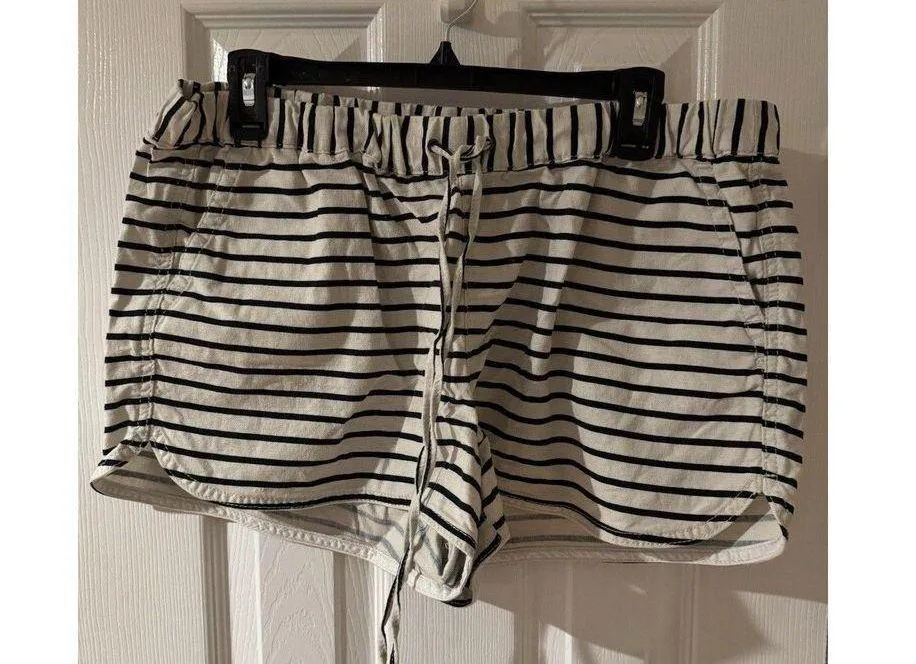 J.CREW Shorts Womens Sz Large White Blue Striped Linen Blend Flat Front Pull On - Image 2