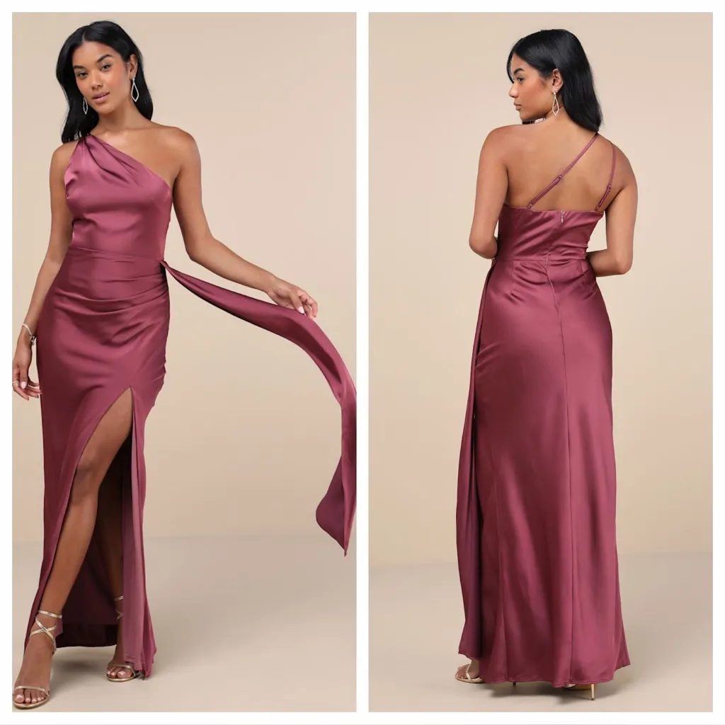 Lulus Signature Elegance Mauve Purple Satin One-Shoulder
Maxi Dress - Image 2
