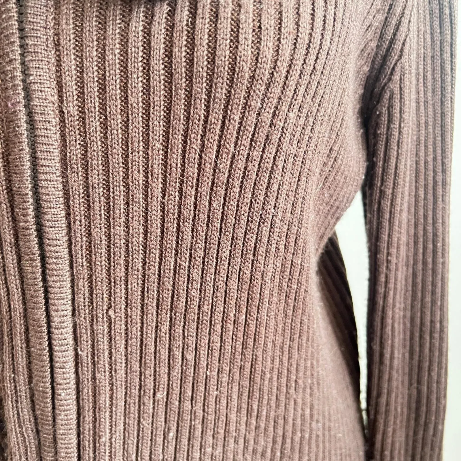 Vintage Brown Fur Trim Cardigan 90s Cozy Classic Whimsigoth Y2K 2000s Medium - Image 6