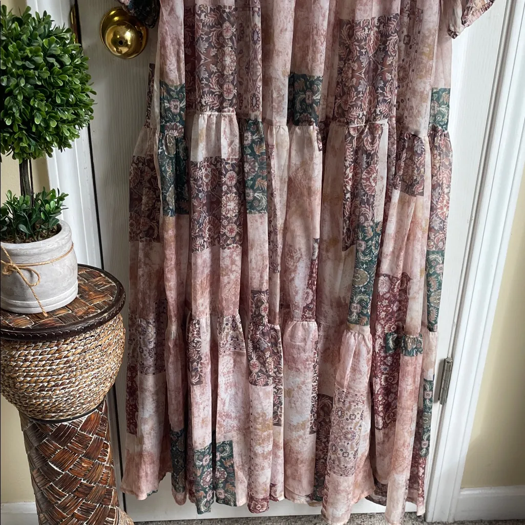 Bohemian Flowy Patchwork Maxi Dress Pink Size L - Image 3