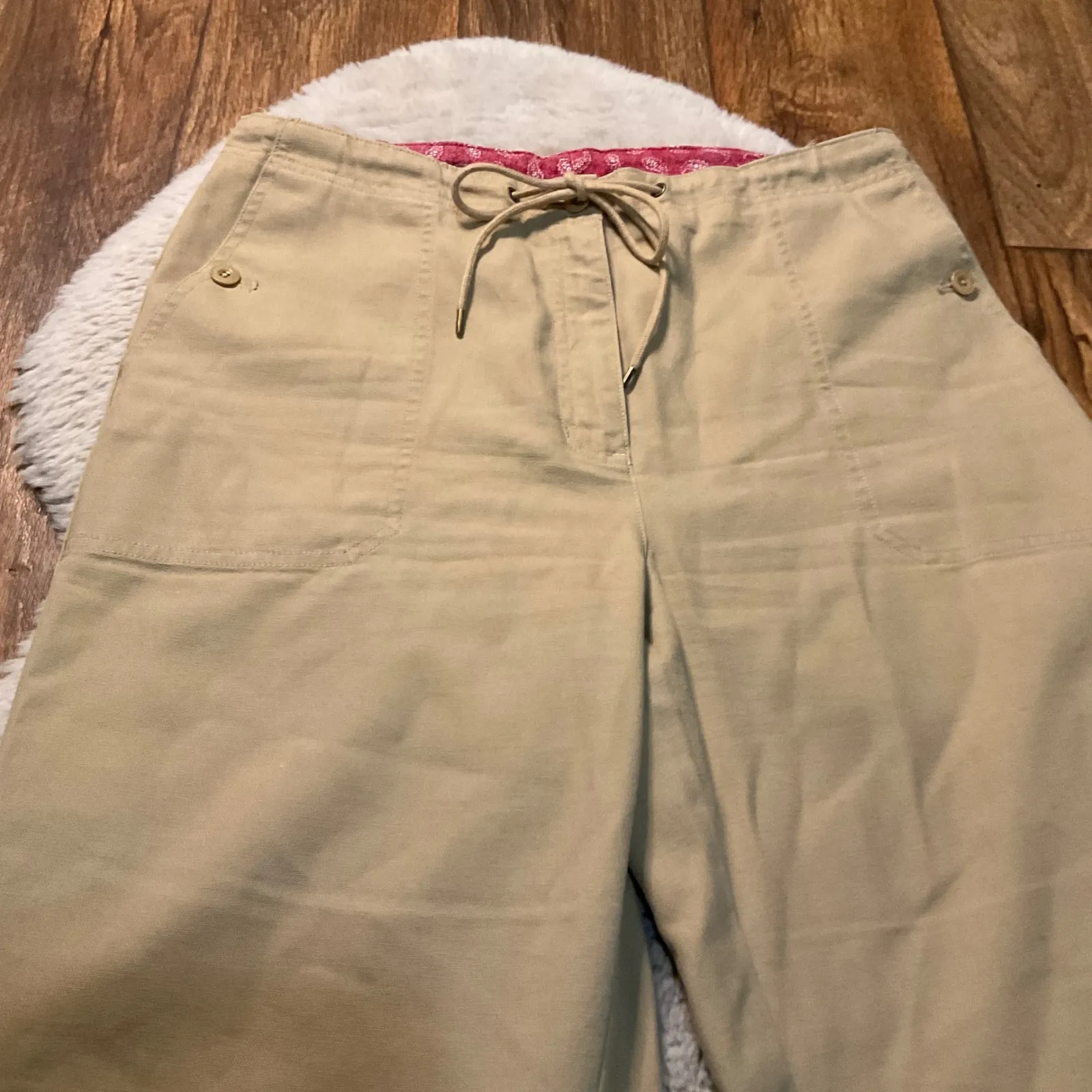 Lauren Ralph Lauren Pants Size 10 Cotton Khaki Waist Tie Tan Casual Womens Pockt - Image 3