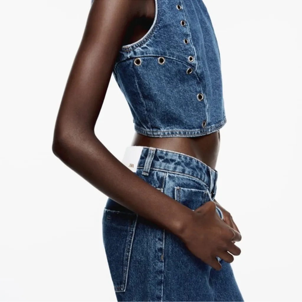 NWT ZARA RING DENIM TOP M - Image 6