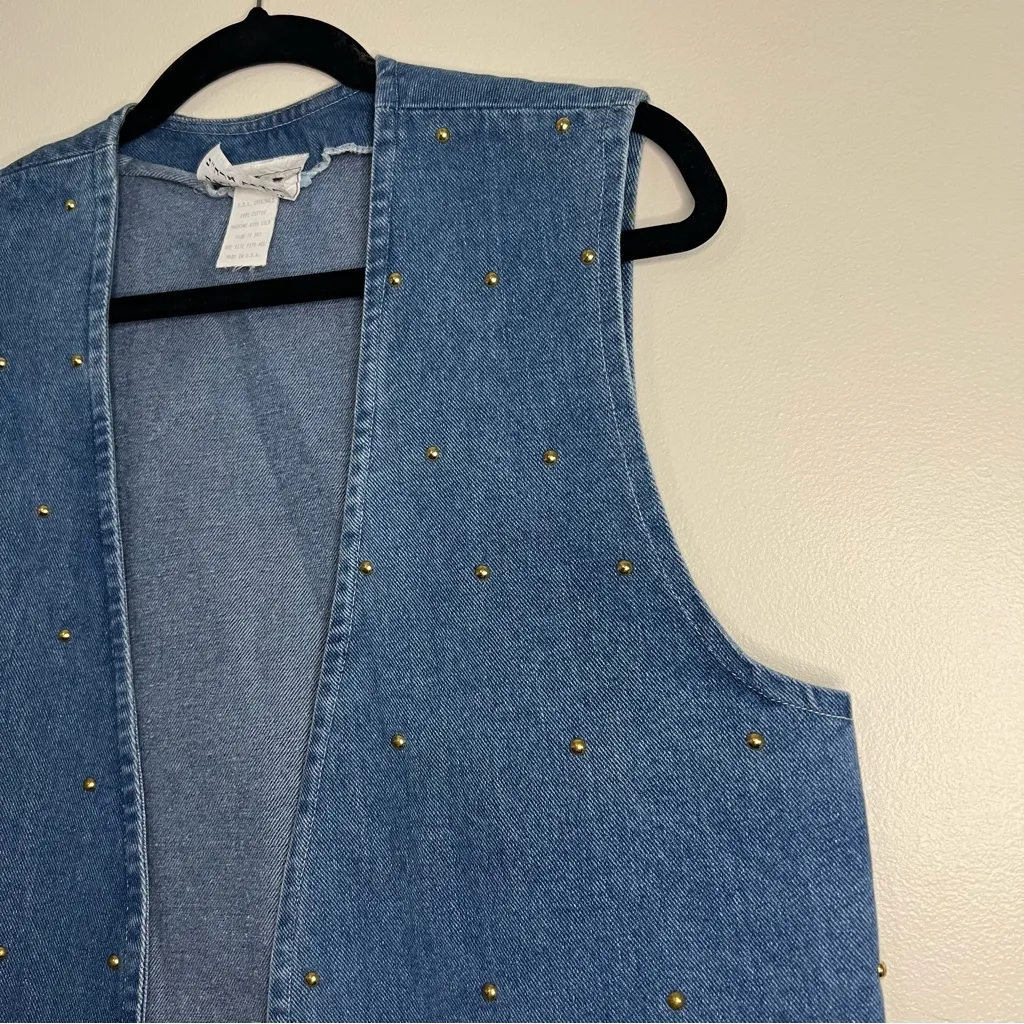 Vintage Studded Denim Vest USA Made One‎ Size Y2K 90’s western Blue - Image 2