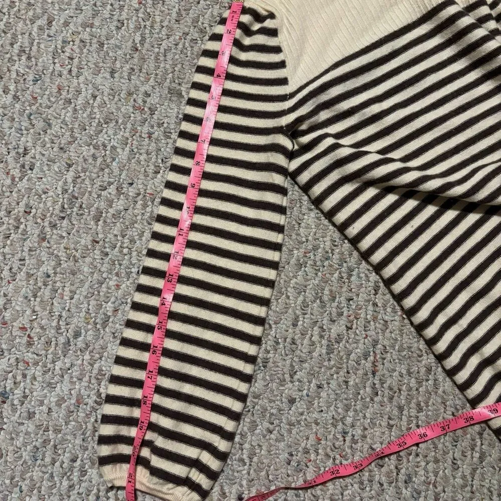 JUICY COUTURE Cashmere Sweater Tunic Striped Turtleneck Cream Brown- Size Medium - Image 7