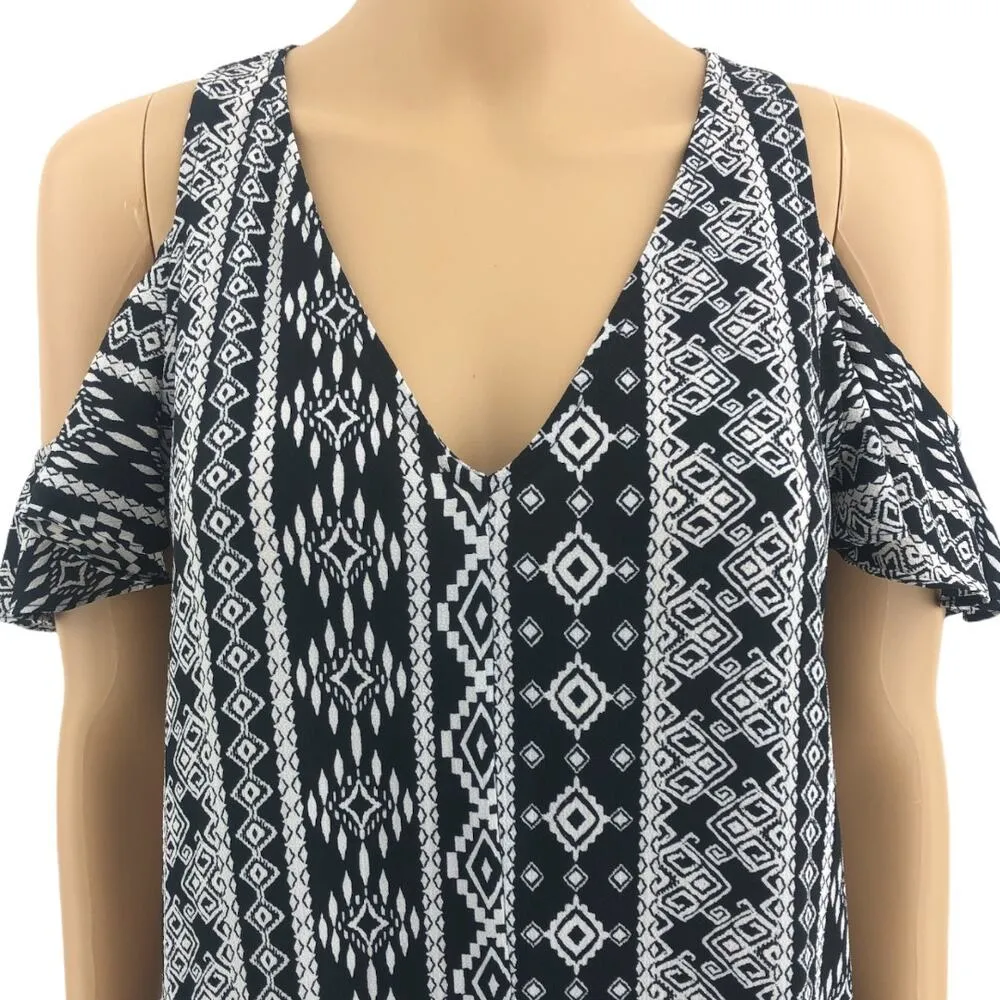 Bar III SMALL Black Cold Shoulder Southwestern Sheath Long Maxi Dress - Image 2