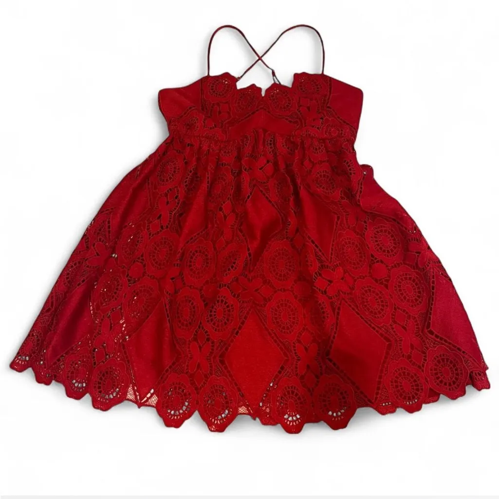 Maeve Anthropologie Red Lace Summer Moon Dress Womens  Strappy babydoll 12 - Image 2