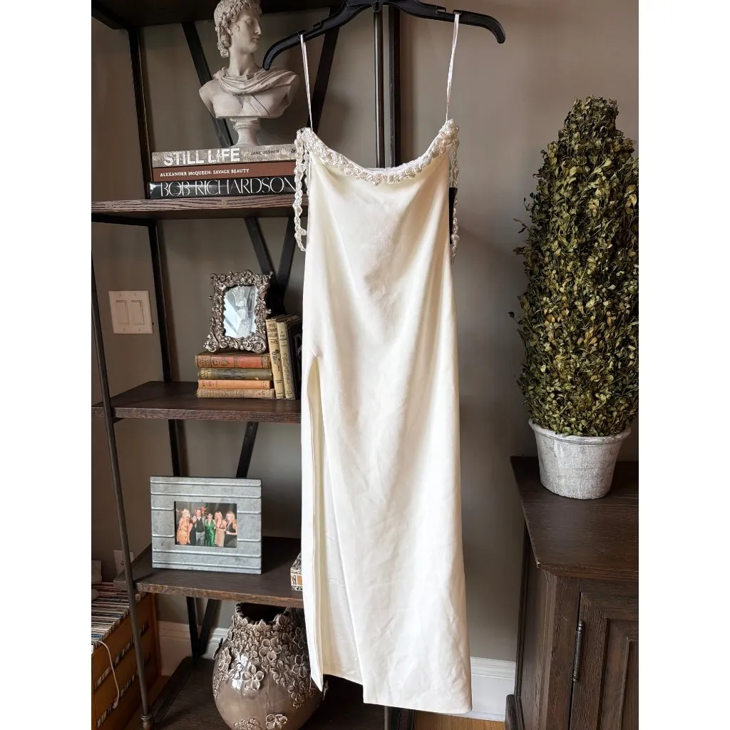 retrofete Abilene Beaded Off The Shoudler Maxi Dress White Womens Size Small - Image 6