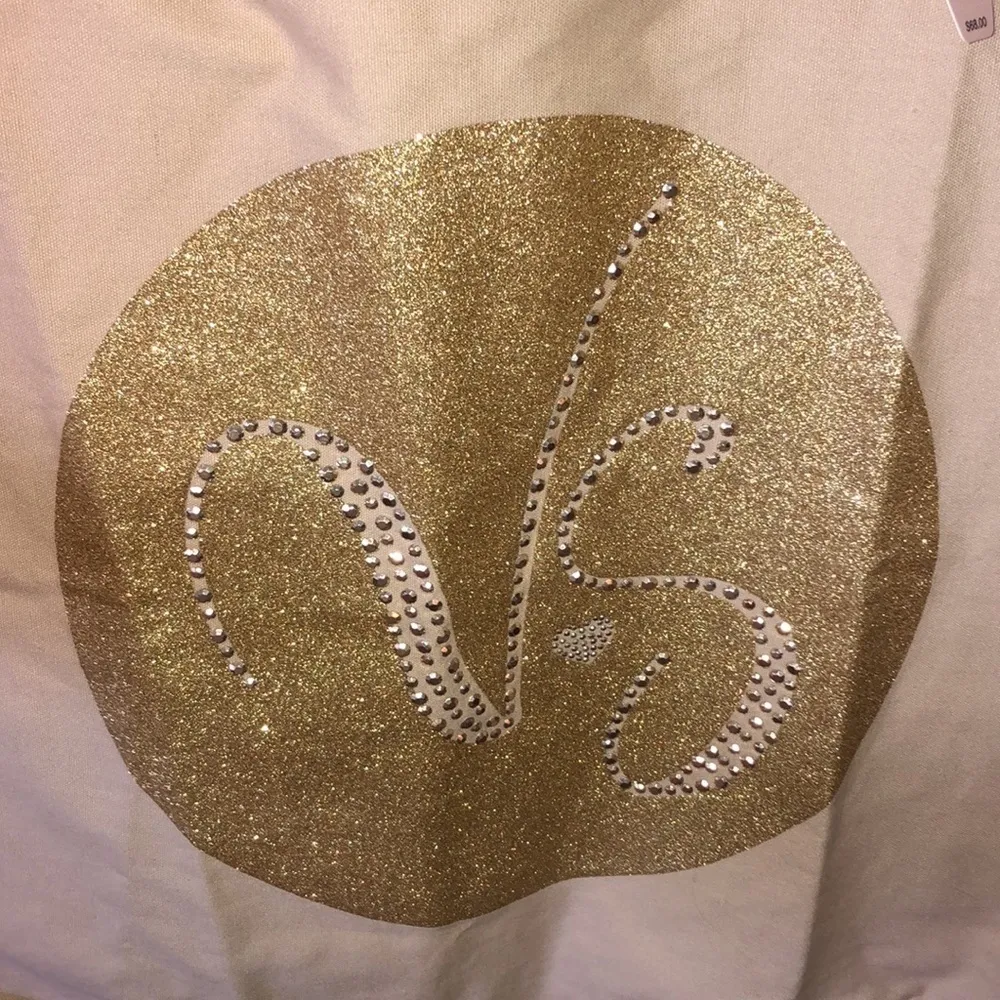 Victoria’s Secret Gold Sparkle Logo Canvas Tote Bag Beach Pool Tan Medium NWT‌ - Image 6