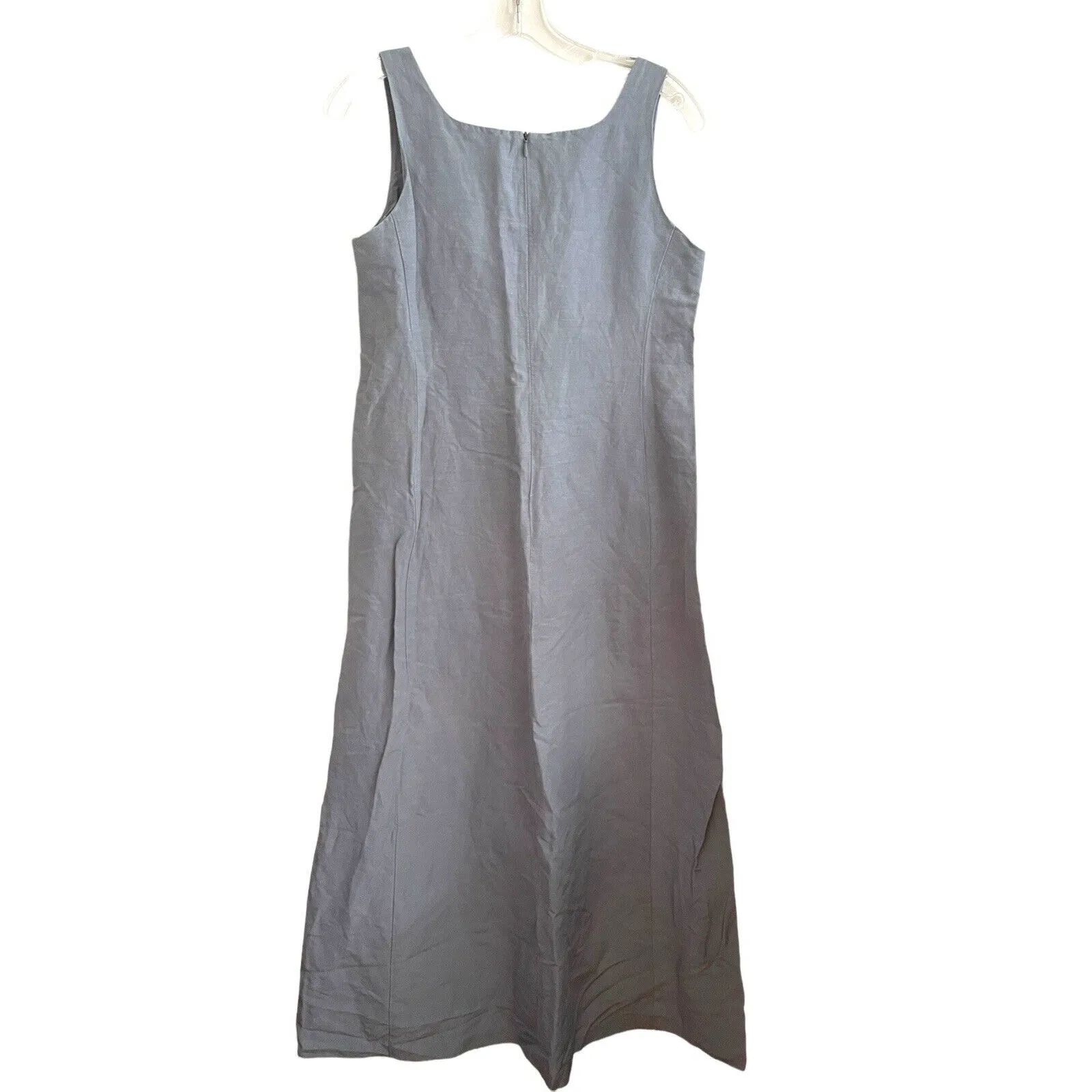 Vintage Margaret O’Leary Sleeveless Midi‎ Dress Size Small Linen Silk Gray Blue - Image 2