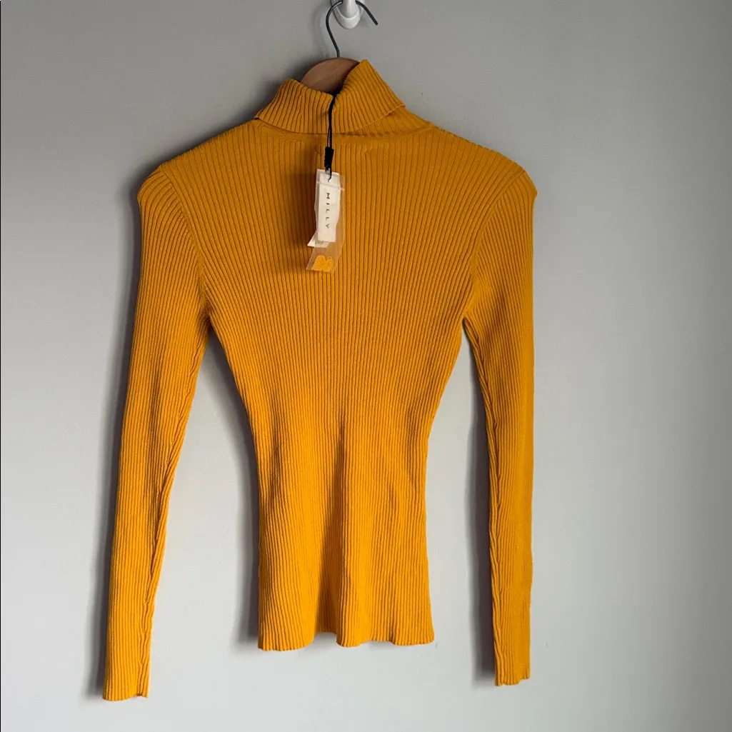 NEW MILLY ribbed yellow turtleneck sweater XS - Image 3