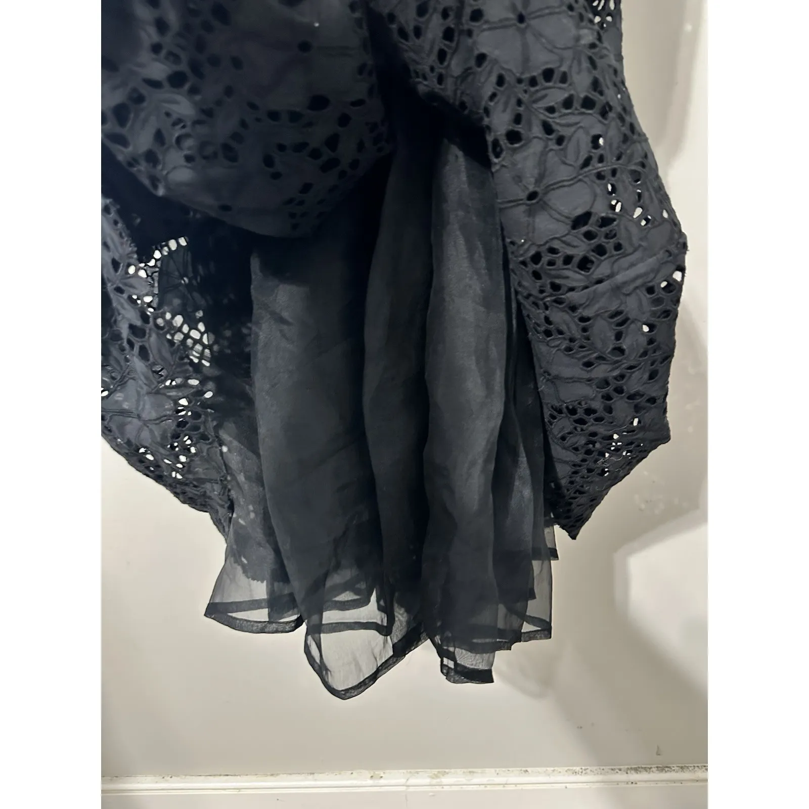 Merlette Ordesa‎ Broderie Anglaise Cotton Silk Maxi Dress Black EUC Size S - Image 8