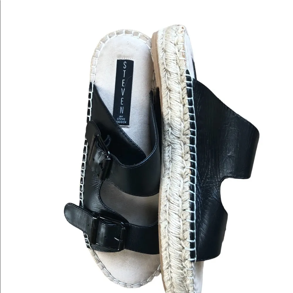 Steven Steve Madden Black Lapis Espadrille Leather Platform Sandal 8M Bohemian - Image 3