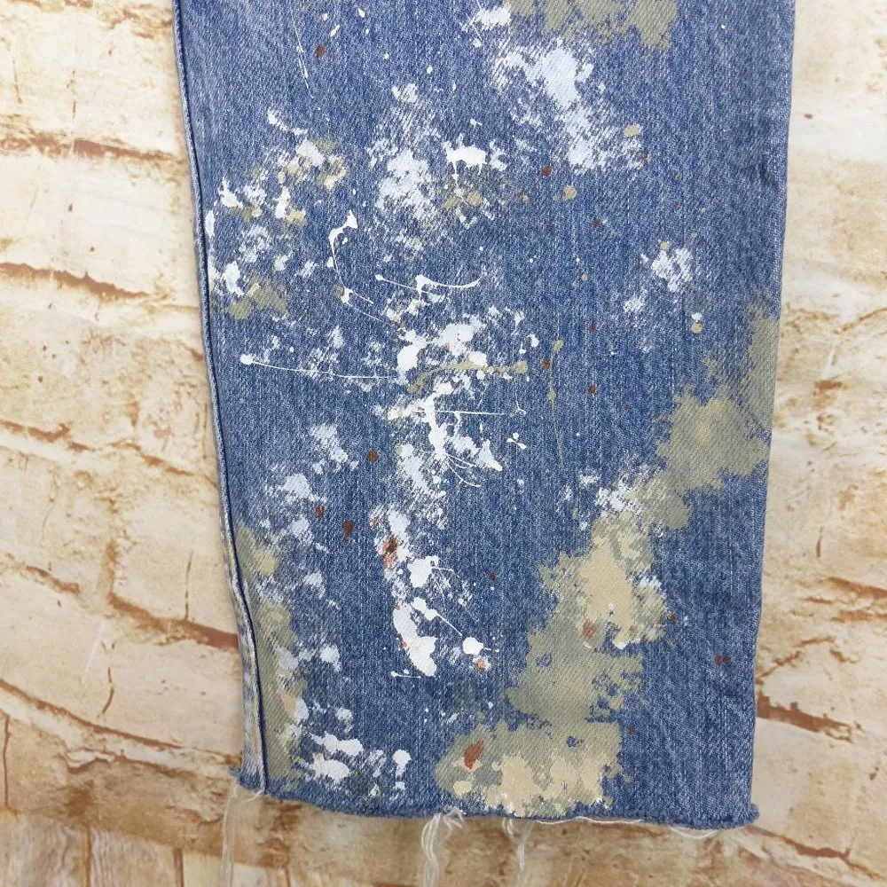 Frame X Jordan Barrett Paint Splatter Jeans W 25, M 27 Blue Zip Fly Grunge NWOT - Image 11