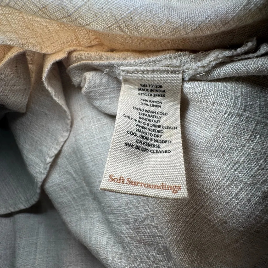 Soft Surroundings Shirt Womens L Oatmeal Crinkle‎ Coastal Gran Lagenlook Cottage - Image 6