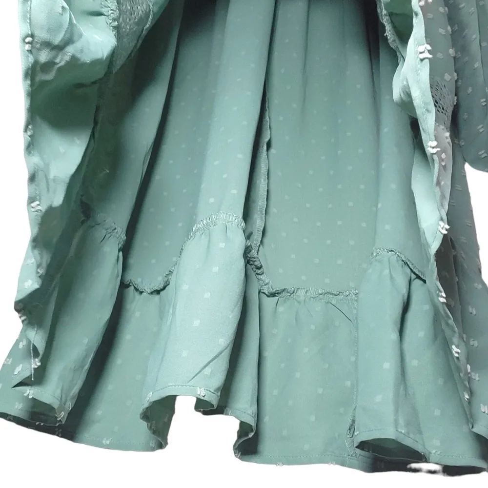 NWT BloomChic Swiss Dot Crochet Short Sleeves Belted Midi Dress in Mint Green - Image 8