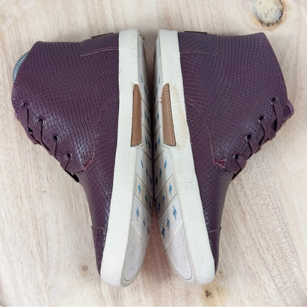 Toms Paseo Embossed Faux Leather Lace Up High Top Sneakers Burgundy Red Size 7 - Image 5