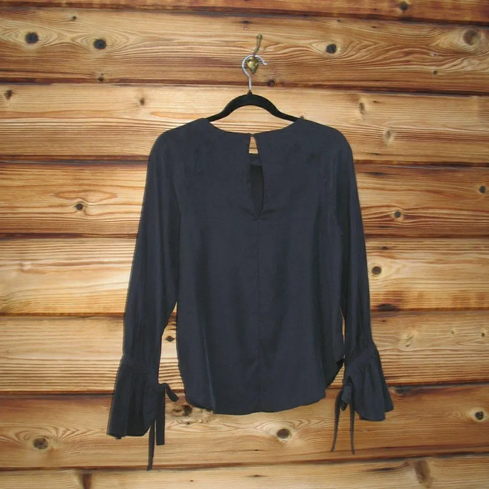 Frame Black Voluminous Tie Cuff Silk Top Blouse - Image 6